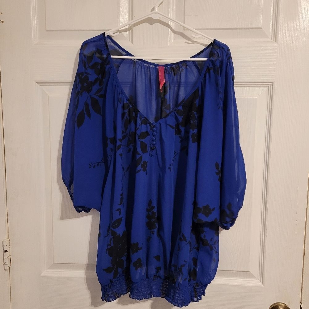 Pure energy blue floral sheer top